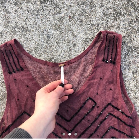 Red beaded mesh netting free people tank dress burgundy red and black size M - Picture 3 of 4